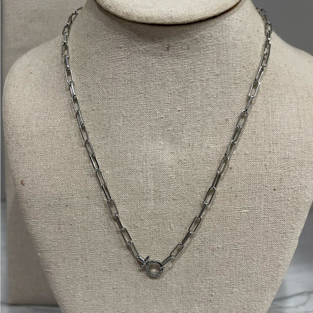 Stella & Dot Silver Paperclip Link Necklace with Toggle Drop